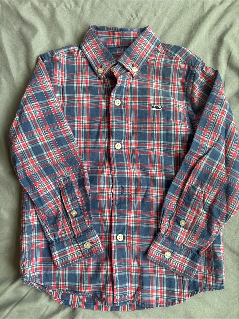 Vineyard Vines Red and Navy Plaid Button-Down Shirt